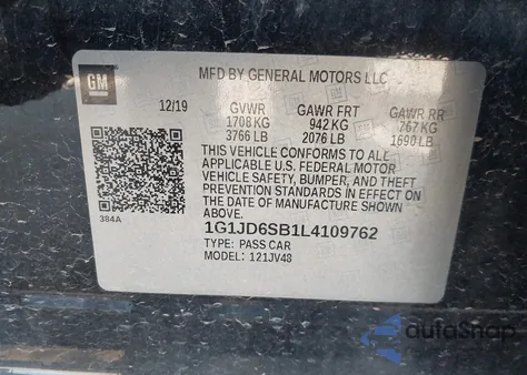 2020 Chevrolet Sonic Fwd Lt 5-Door from USA, damaged, VIN 1G1JD6SB1L4109762